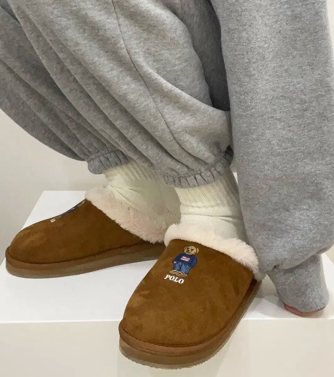 ポロラルフローレン ブラウン ファー スリッパ 250