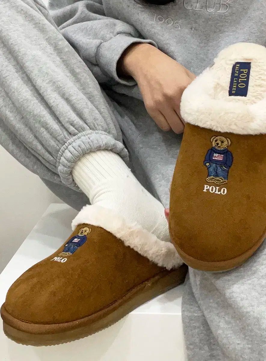 ポロラルフローレン ブラウン ファー スリッパ 250