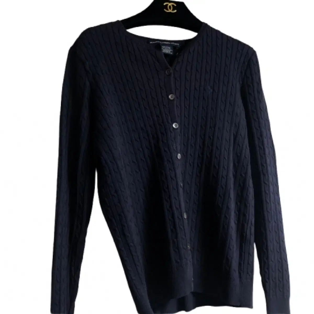 ポロ ネイビー ケーブル編み ケーブル編み カーディガン