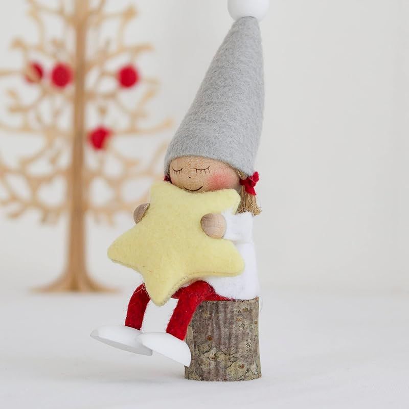 ノルディカ ニッセ 木製人形 お座りねんね女の子 星 サイレントナイト 丸太付