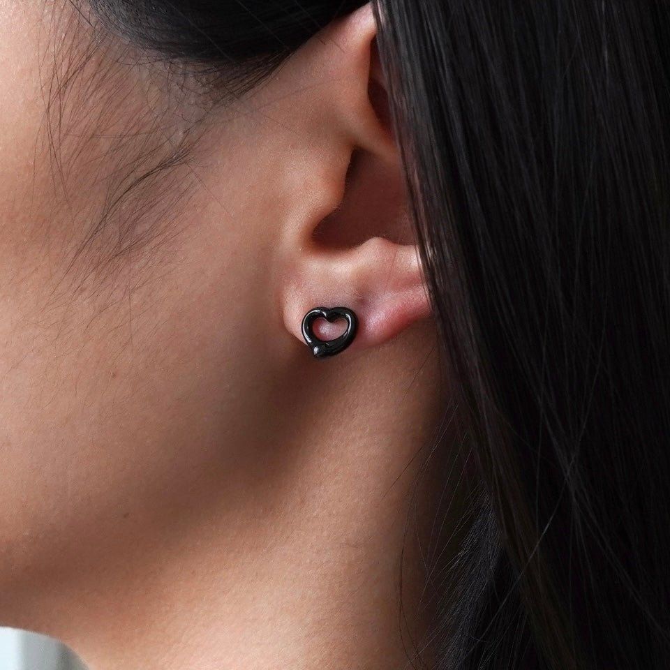 ティファニー オニキス オープンハート シルバー925 ピアス ブラック