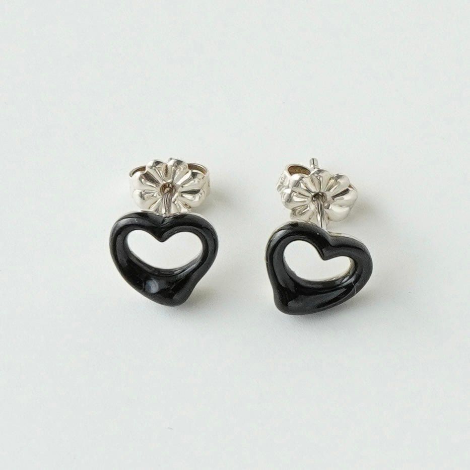 ティファニー オニキス オープンハート シルバー925 ピアス ブラック
