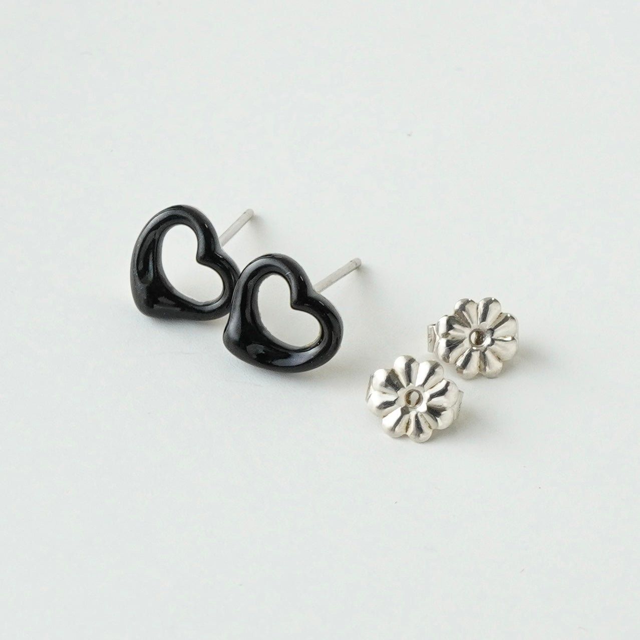 ティファニー オニキス オープンハート シルバー925 ピアス ブラック