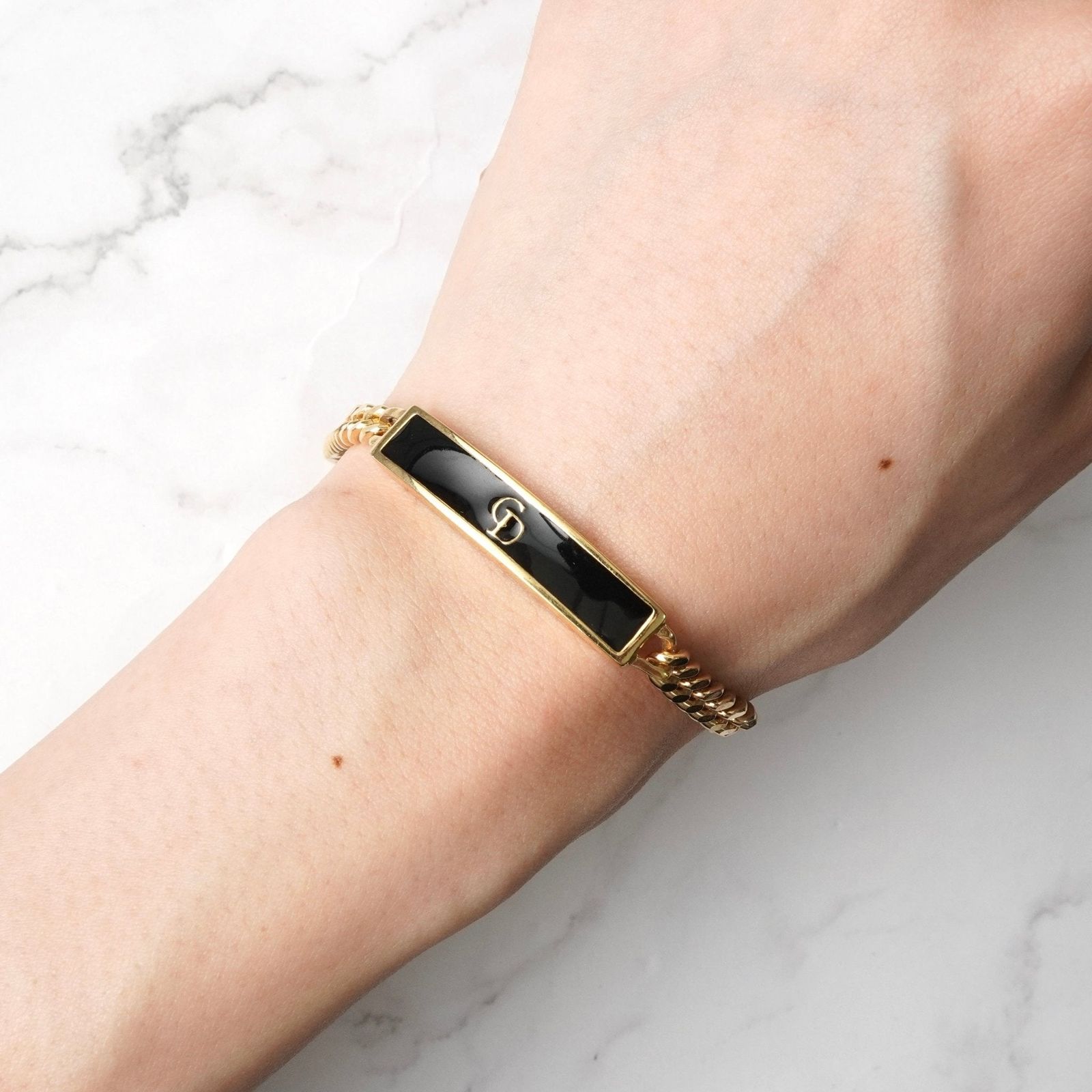 ✨美品✨Dior チェーンブレスレット CDロゴ　ゴールド/ブラック クリスチャン ディオール CDロゴ プレート IDブレスレット チェーン