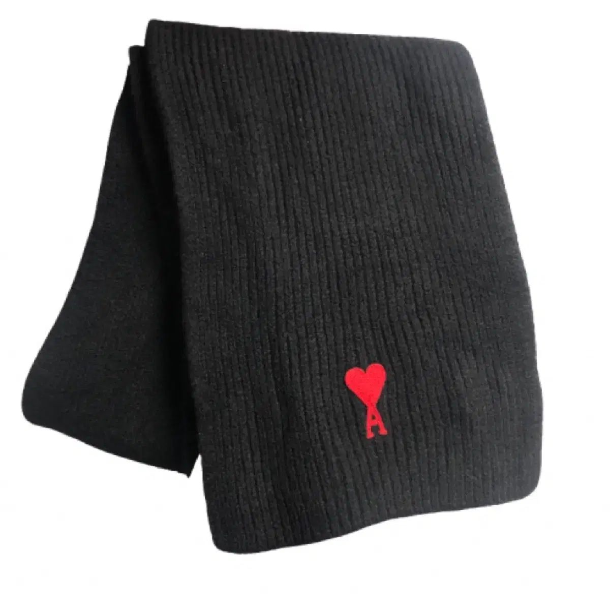 アミ ブラック ハート ロゴ ウール マフラー