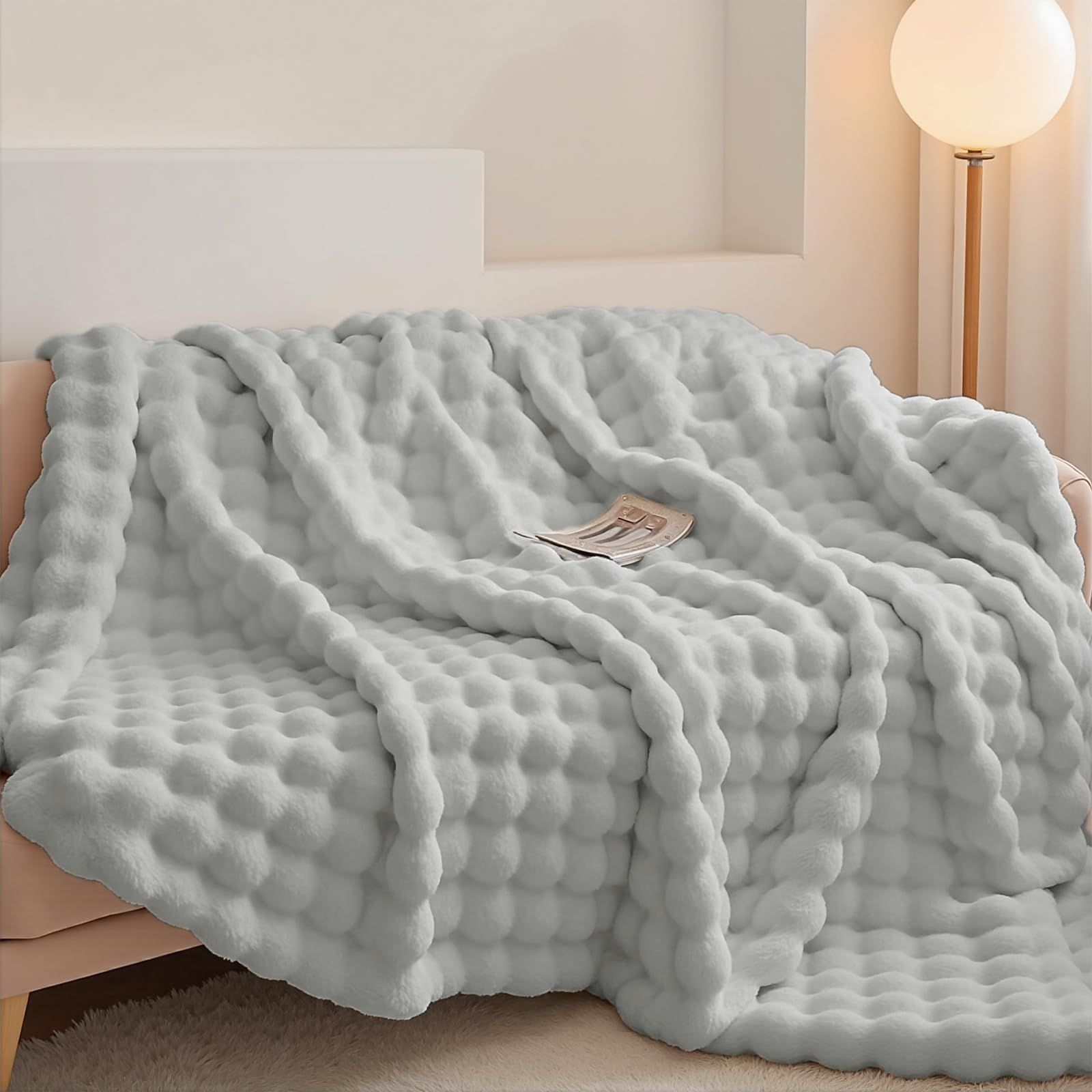 毛布 ブランケット ふわとろ モコモコ毛布 ATOPEN 膝掛け とろとろケット 毛抜けない 洗える オールシーズン 冬用 厚手 静電気防止 ラビットファー調 180 200 グレー 掛け布団 抗菌防臭