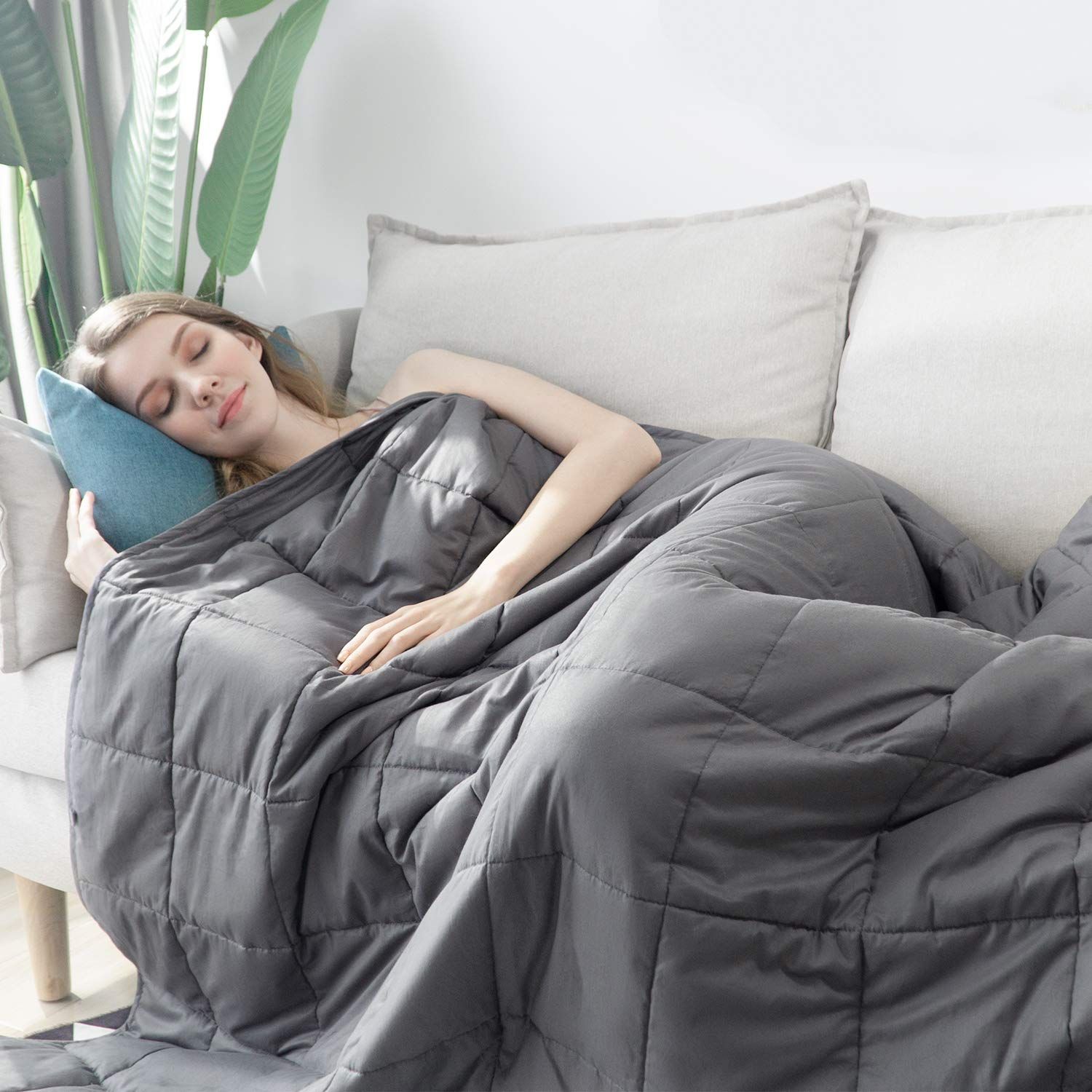 Marine Moon ウェイトブランケット 加重ブランケット コットン 重い布団 深い睡眠 快眠グッズ オールシーズン シングル 150 210 cm 6 kg ダークグレー