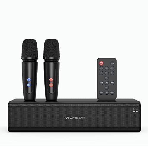 THOMSON カラオケセット 拡声器 ワイヤレスマイク2本付き PAセット Bluetooth5.0 ワイヤスステレオ対応 家庭用 USB再生 ポータブルスピーカー 屋外 スピーチスピーカー USB-C充電式ワイヤレスマイク 小型 1702302a