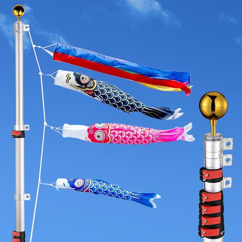 Yescom 伸縮式 鯉のぼり ポール 6m 3m鯉用 アルミ こいのぼりポール 埋め込み 庭 屋外用 鯉のぼり用ポール コンパクト 端午の節句 飾り 五月五日 男の子 初節句 こいのぼり用 ギフト プレゼント 鯉のぼりポールと金球含まる 0