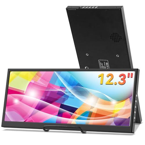 12.3インチ セカンダリモニター IPS ストレッチバー LCD トラベルディスプレイ 1920 720 HDMI USB-C ミニモバイルモニター 金属素材 ノートパソコン用 Windows Aida64 GPU CPU RAM モニタリング 内蔵スピーカ