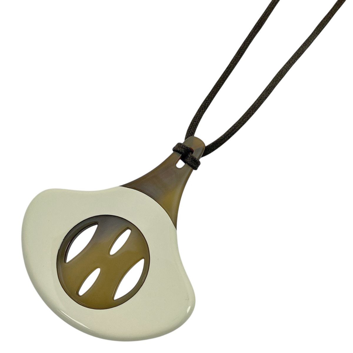 エルメス HERMES バッファローホーン ネックレス ペンダント ネックレス バッファローホーン ラッカー ホワイト ブラウン レディース