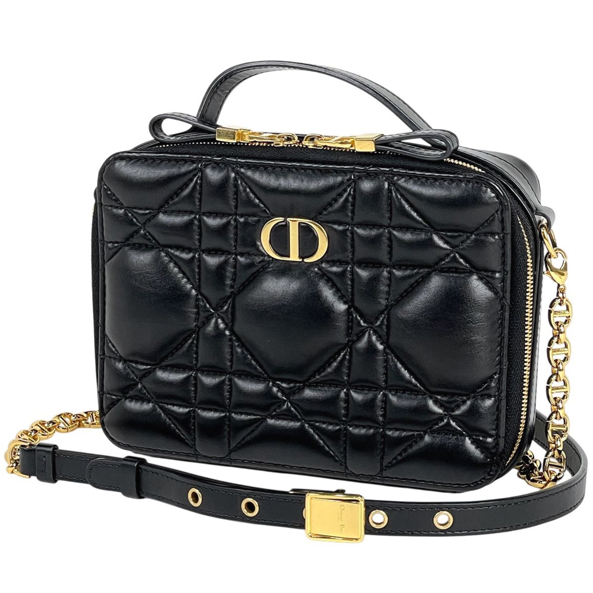 クリスチャンディオール Christian Dior トップハンドル ハンドバッグ カナージュ ポーチ 2WAY ショルダーバッグ ハンドバッグ レザー ブラック レディース