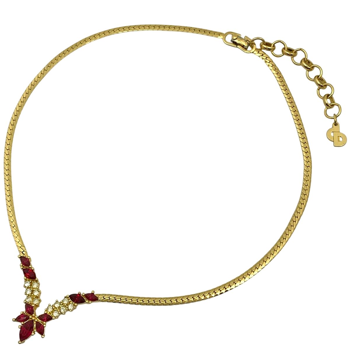 クリスチャンディオール Christian Dior デザイン ネックレス GP ゴールド レッド レディース