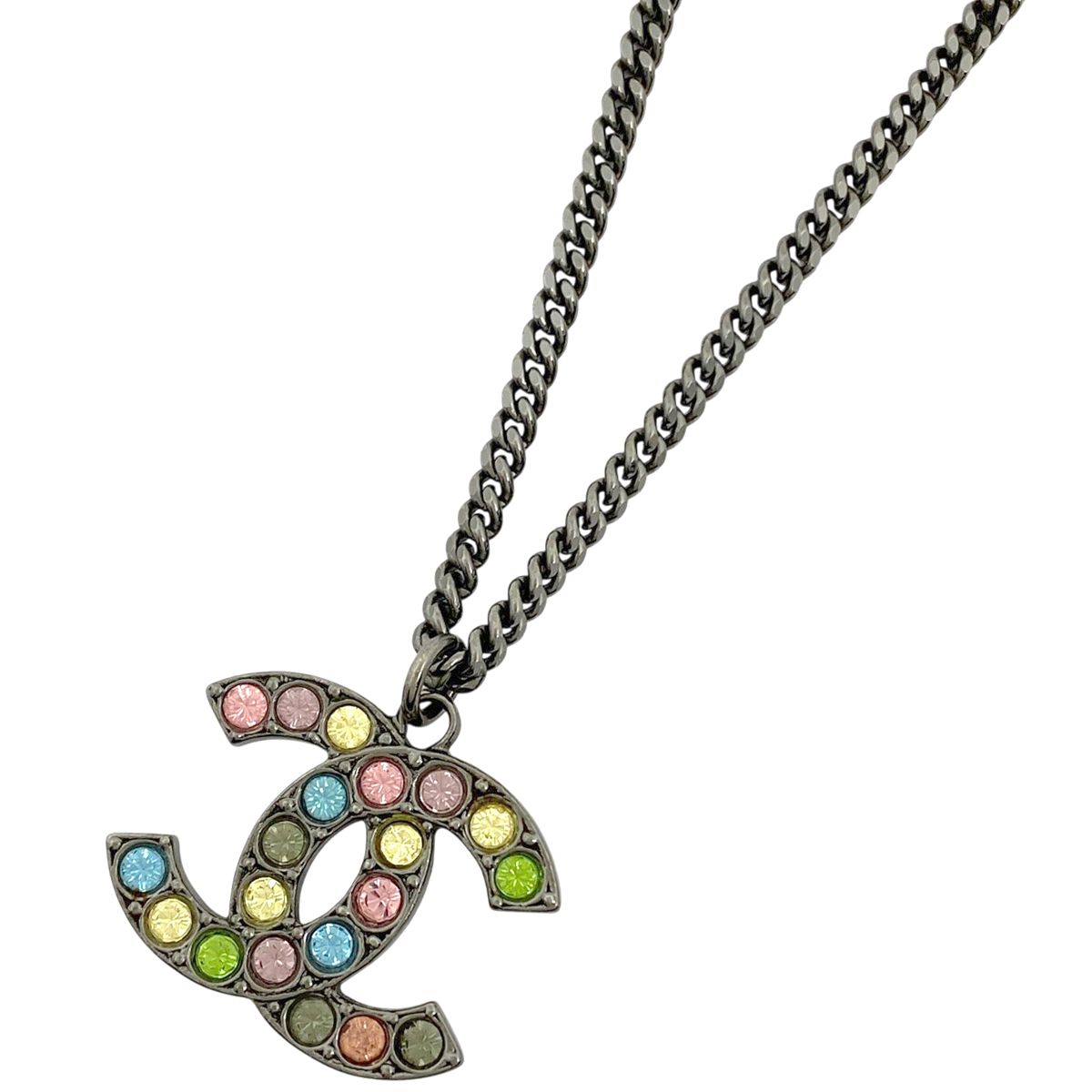 シャネル CHANEL ココマーク チェーン ネックレス ストーン ネックレス メタル ラインストーン ブラック マルチ レディース