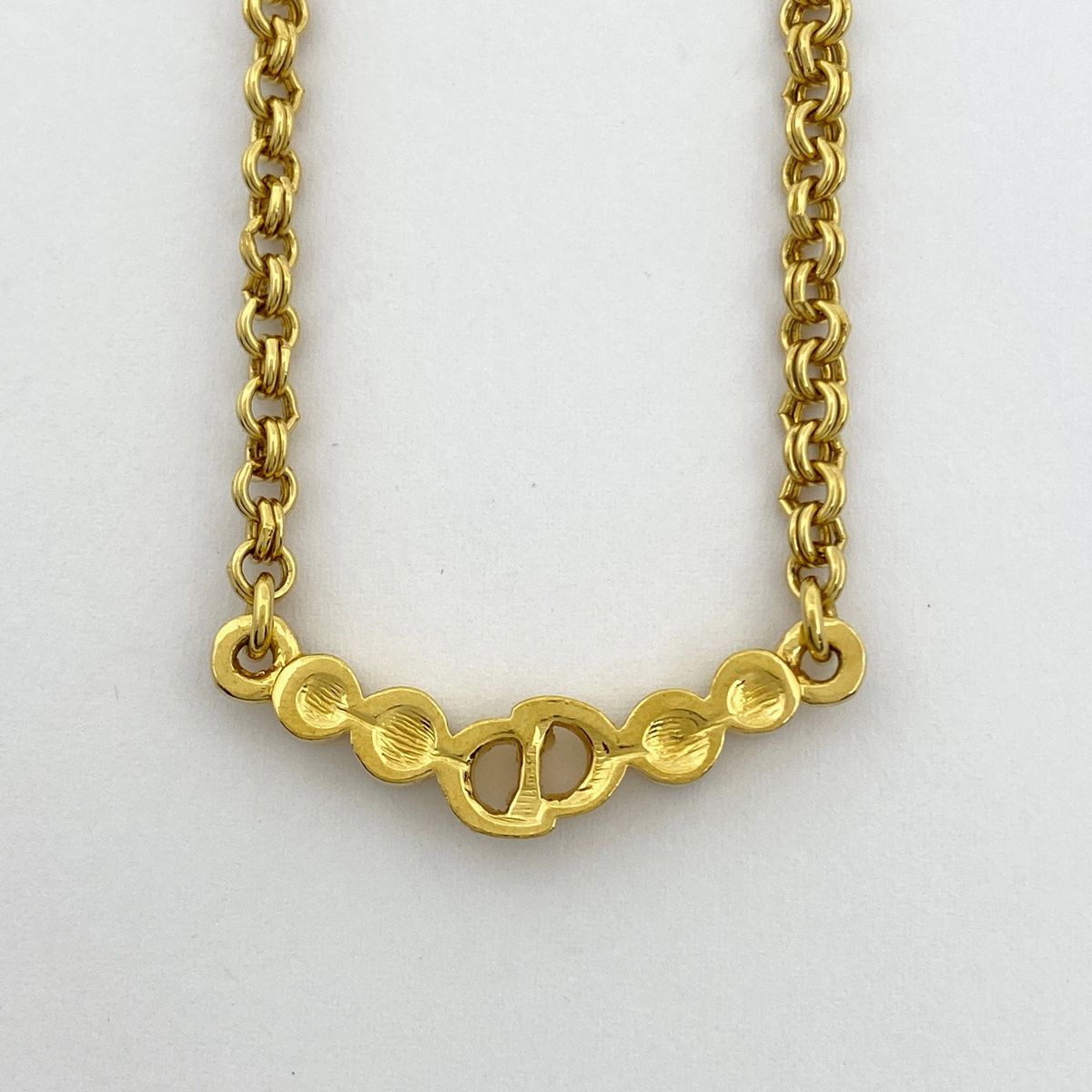 クリスチャンディオール Christian Dior ロゴ ラインストーン ネックレス CD GP ゴールド レディース