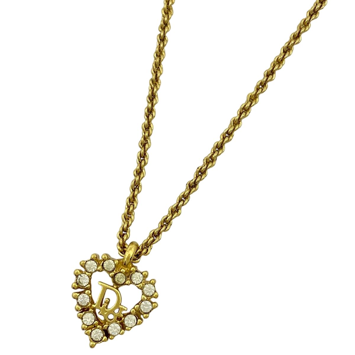 クリスチャンディオール Christian Dior ロゴ ラインストーン ネックレス CD ハート ネックレス GP ゴールド レディース