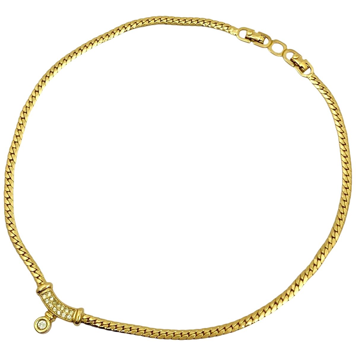 クリスチャンディオール Christian Dior ラインストーン チェーン ネックレス GP ゴールド レディース