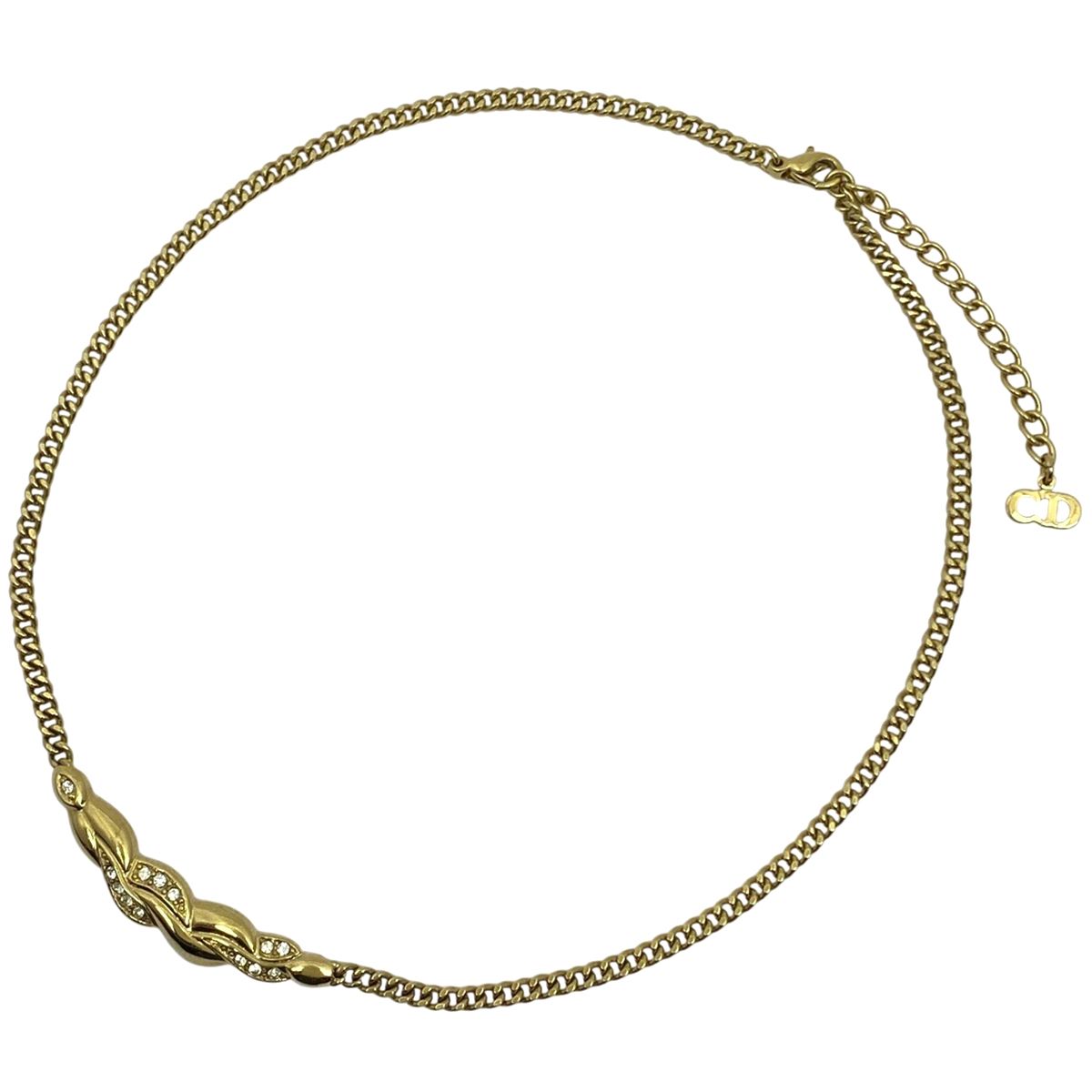 クリスチャンディオール Christian Dior ラインストーン デザイン ネックレス CD ネックレス GP ゴールド レディース