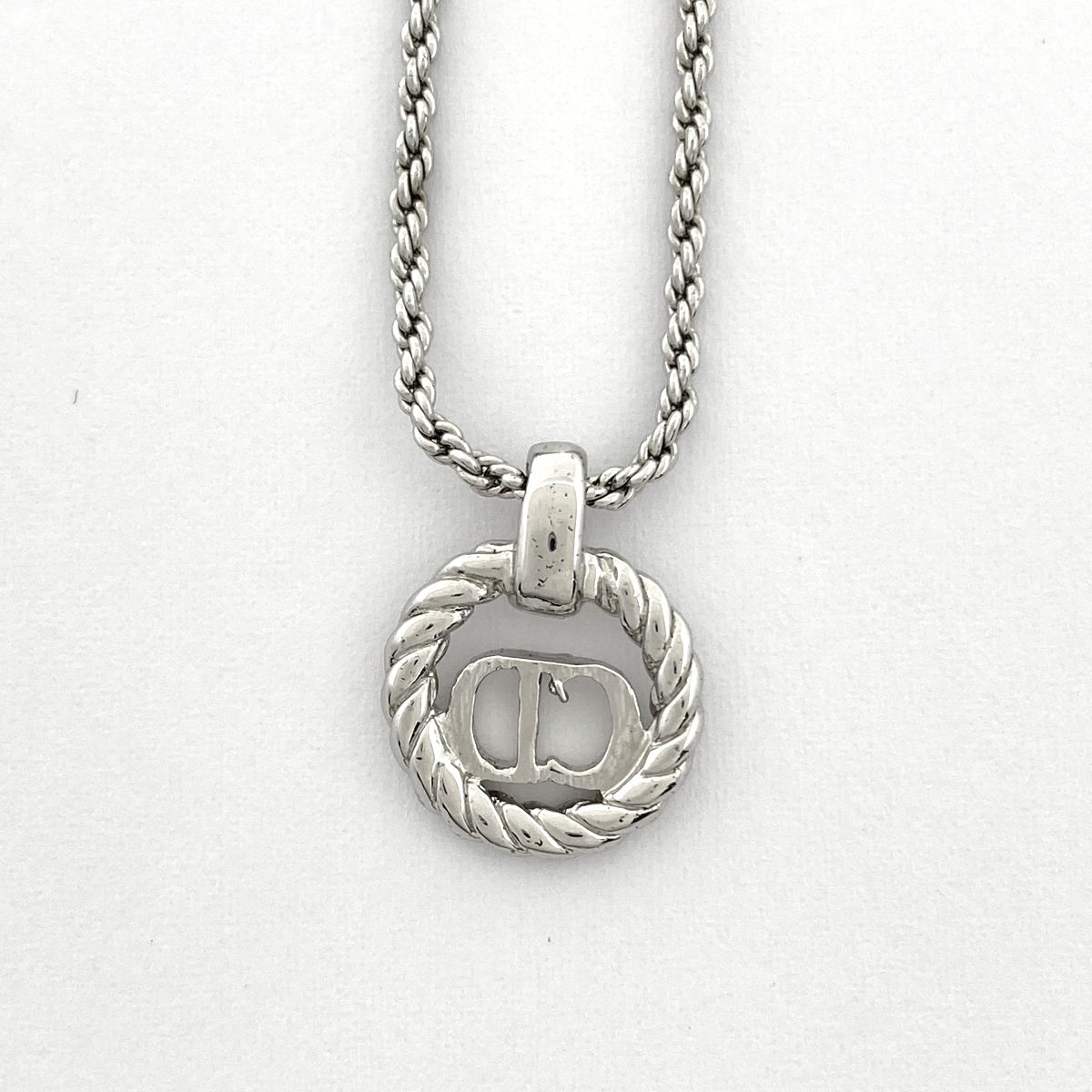 クリスチャンディオール Christian Dior ロゴ ネックレス CD ラウンド シルバーメッキ シルバー レディース