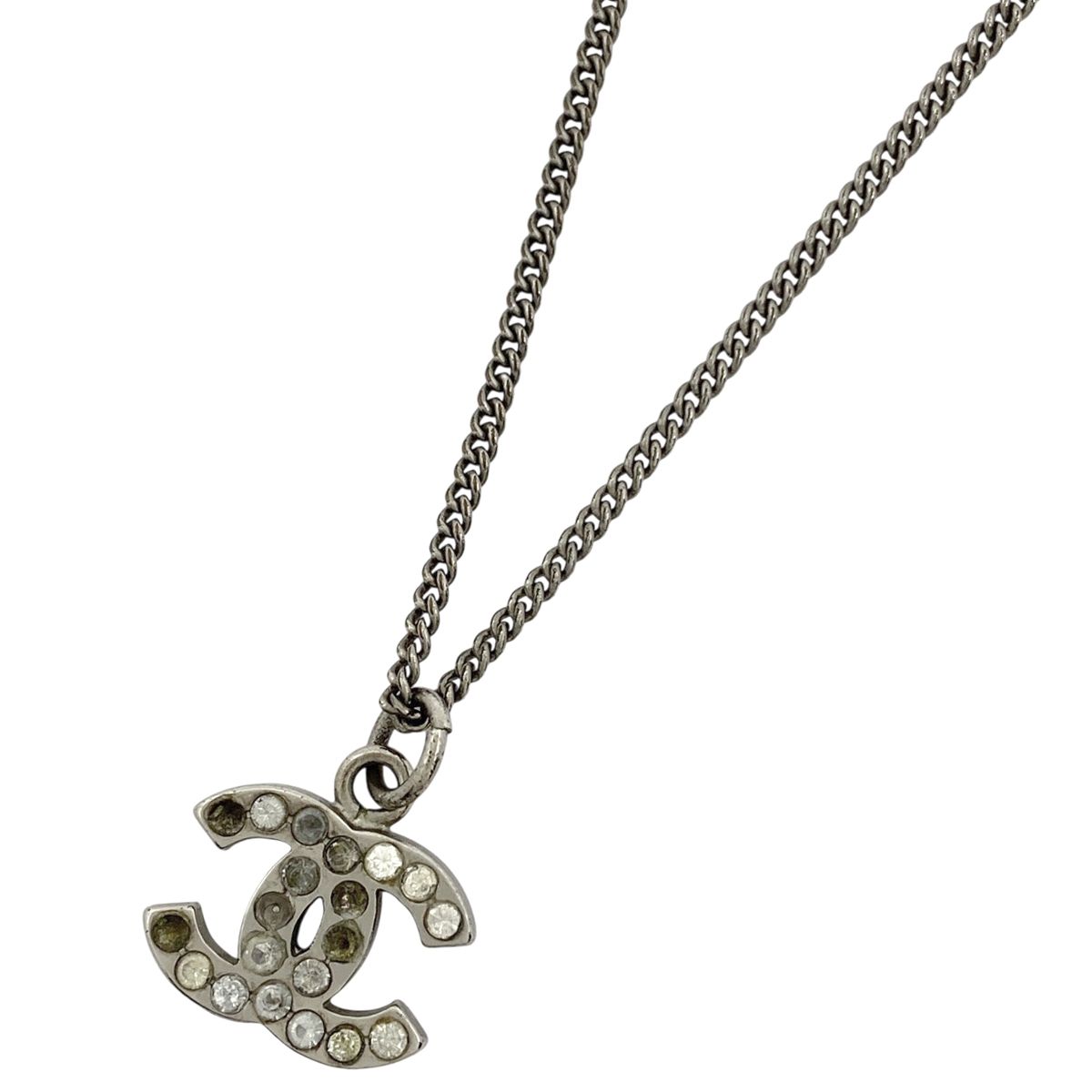 シャネル CHANEL ココマーク ラインストーン ネックレス ペンダント ネックレス シルバーメッキ シルバー レディース