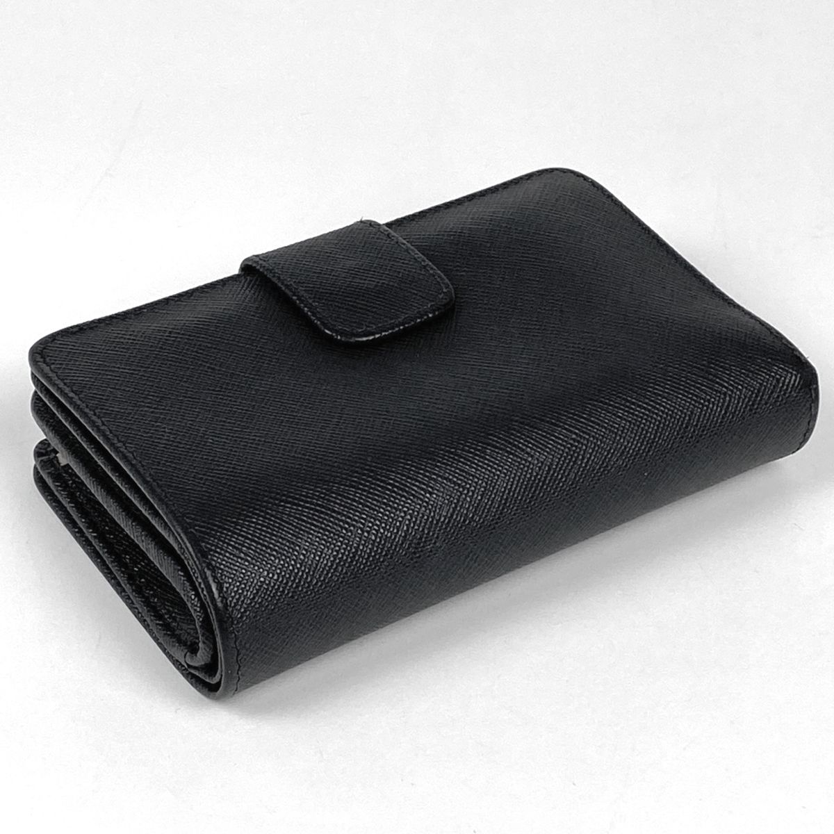 プラダ PRADA ロゴ 二つ折り財布 ラウンドファスナー サフィアーノレザー ネロ ブラック 1 ML 225 レディース