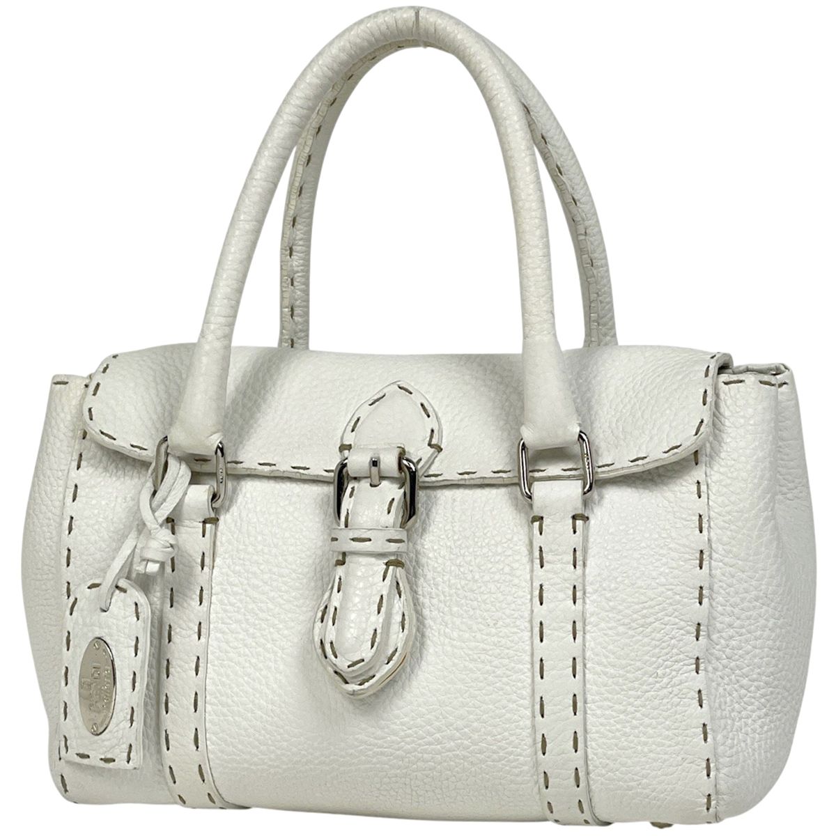 フェンディ FENDI セレリア ミニリンダ ハンドバッグ ステッチ 手提げ ハンドバッグ レザー ホワイト 8BR486 レディース