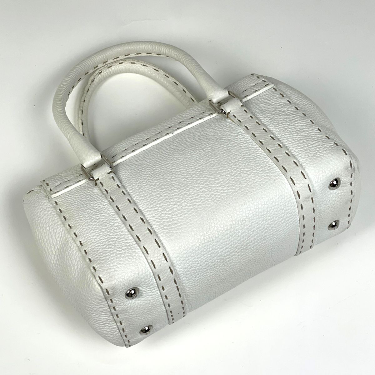 フェンディ FENDI セレリア ミニリンダ ハンドバッグ ステッチ 手提げ ハンドバッグ レザー ホワイト 8BR486 レディース