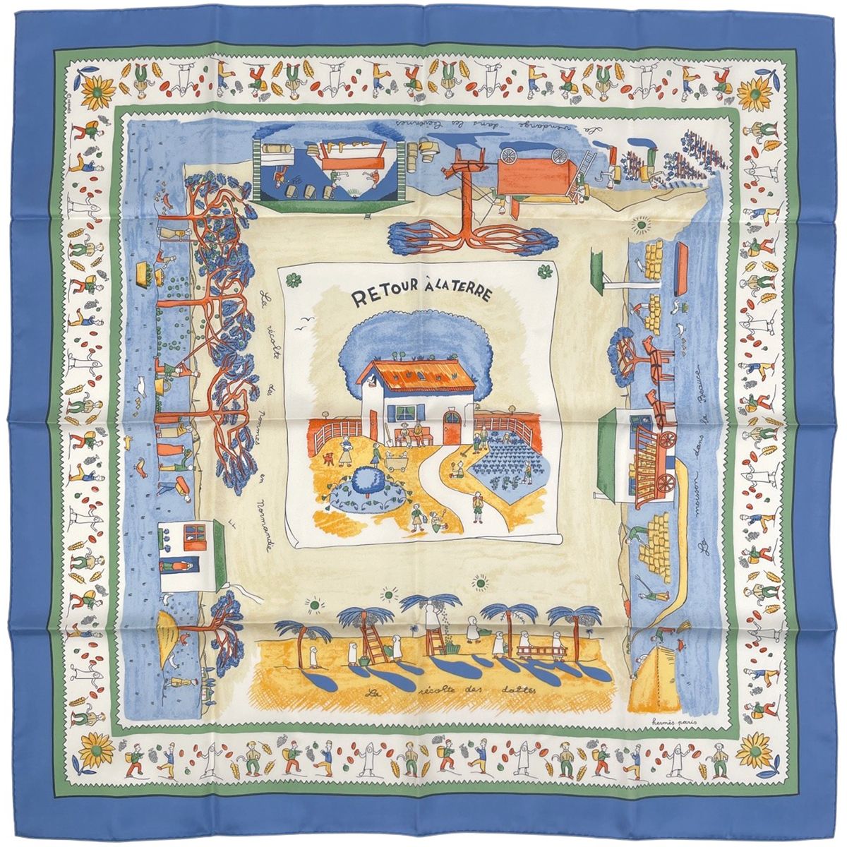 エルメス HERMES カレ 90 RETOUR A LA TERRE 故郷に帰る スカーフ シルク ライトブルー マルチ レディース