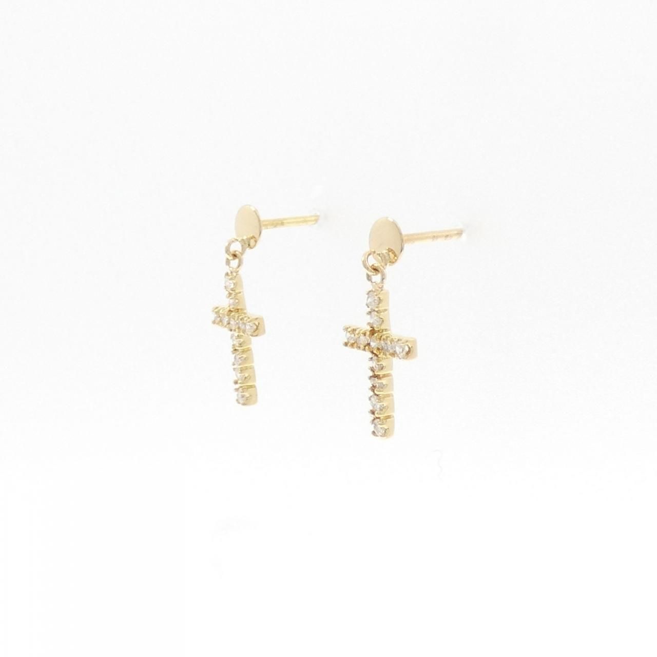 K 18 YG クロス ダイヤモンド ピアス 0.12 CT