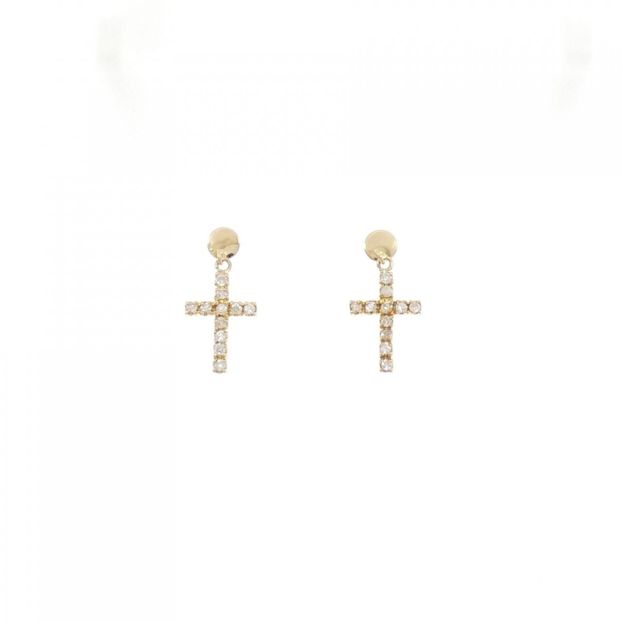 K18YG クロス ダイヤモンド ピアス 0.12CT