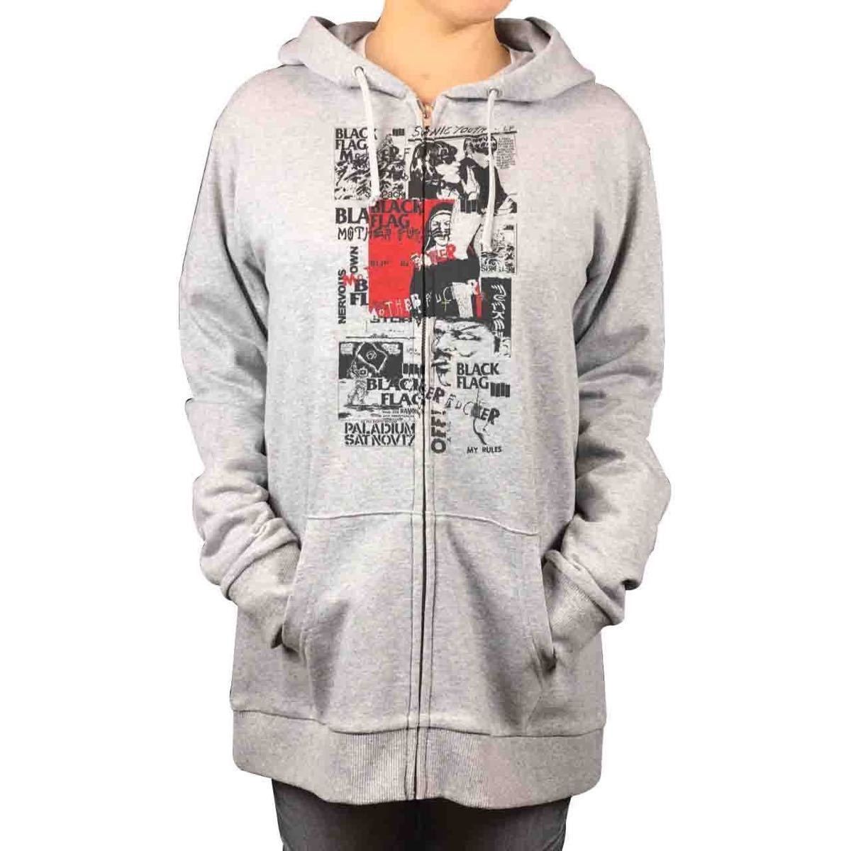 オリジナル パーカー ブラックフラッグ ソニックユース SST パンク アート ジップアップ パーカー S M L XL タイト ジャスト 大きい ビッグ オーバーサイズ メンズ レディース ユニセックス ピンククリーム