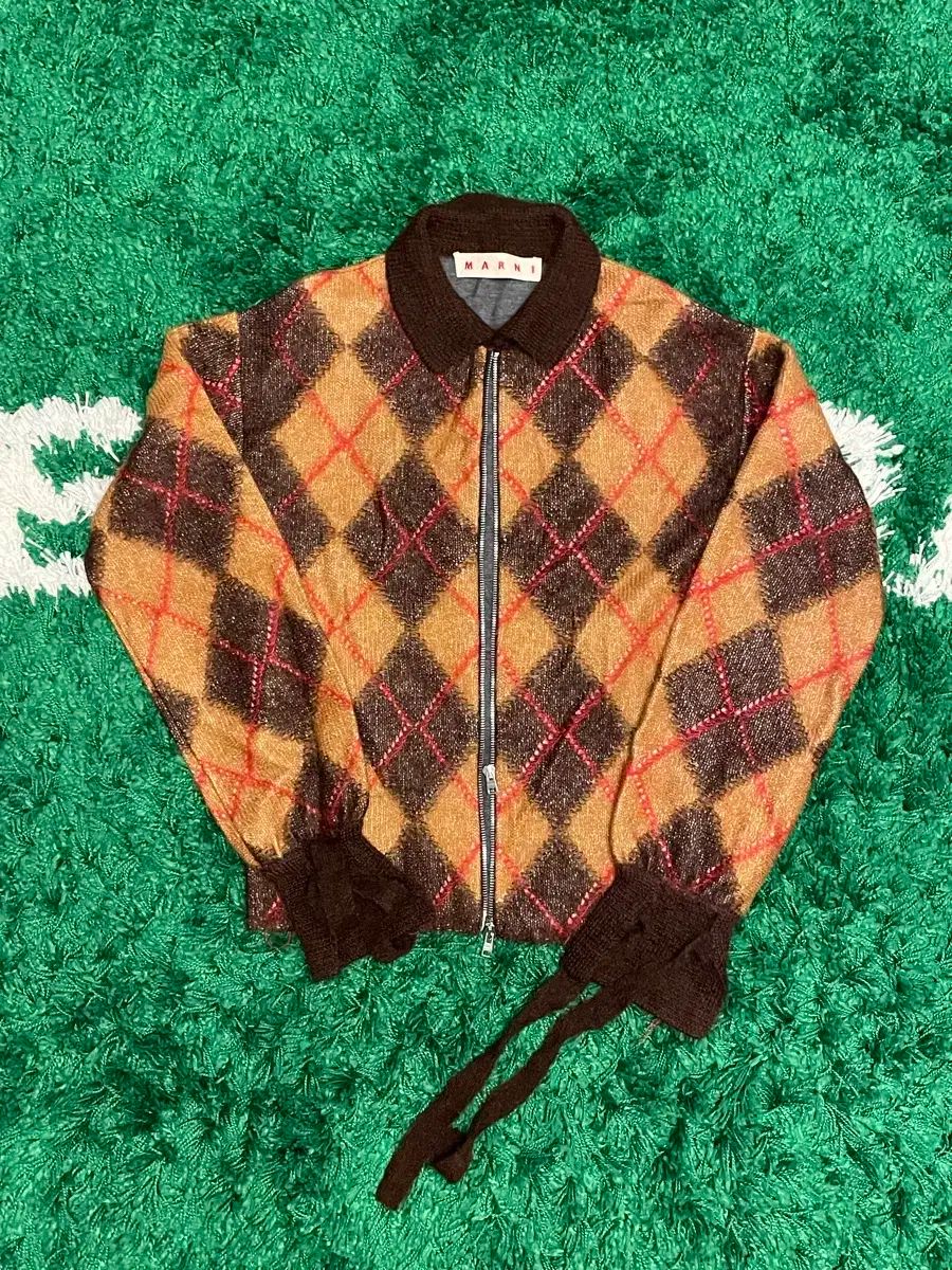 マルニ アーガイル パータン ジップアップ ニト カーディガン