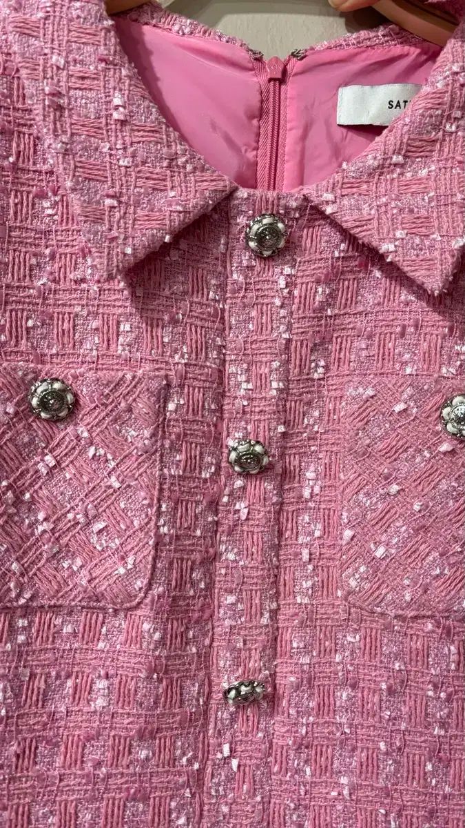  定価30万円 SATIN シャ틴 ツイード ONE PIECE ジョーンイェ保証 長袖 七分袖 ひざ丈ワンピース