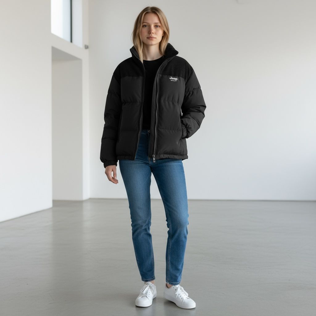 Jeep SPIRIT 即完品　ブラック 黒　ダウンジャケット　ダウン Jeepダウンジャケットハイネックカバイカー ライダース (JEEP SPIRIT