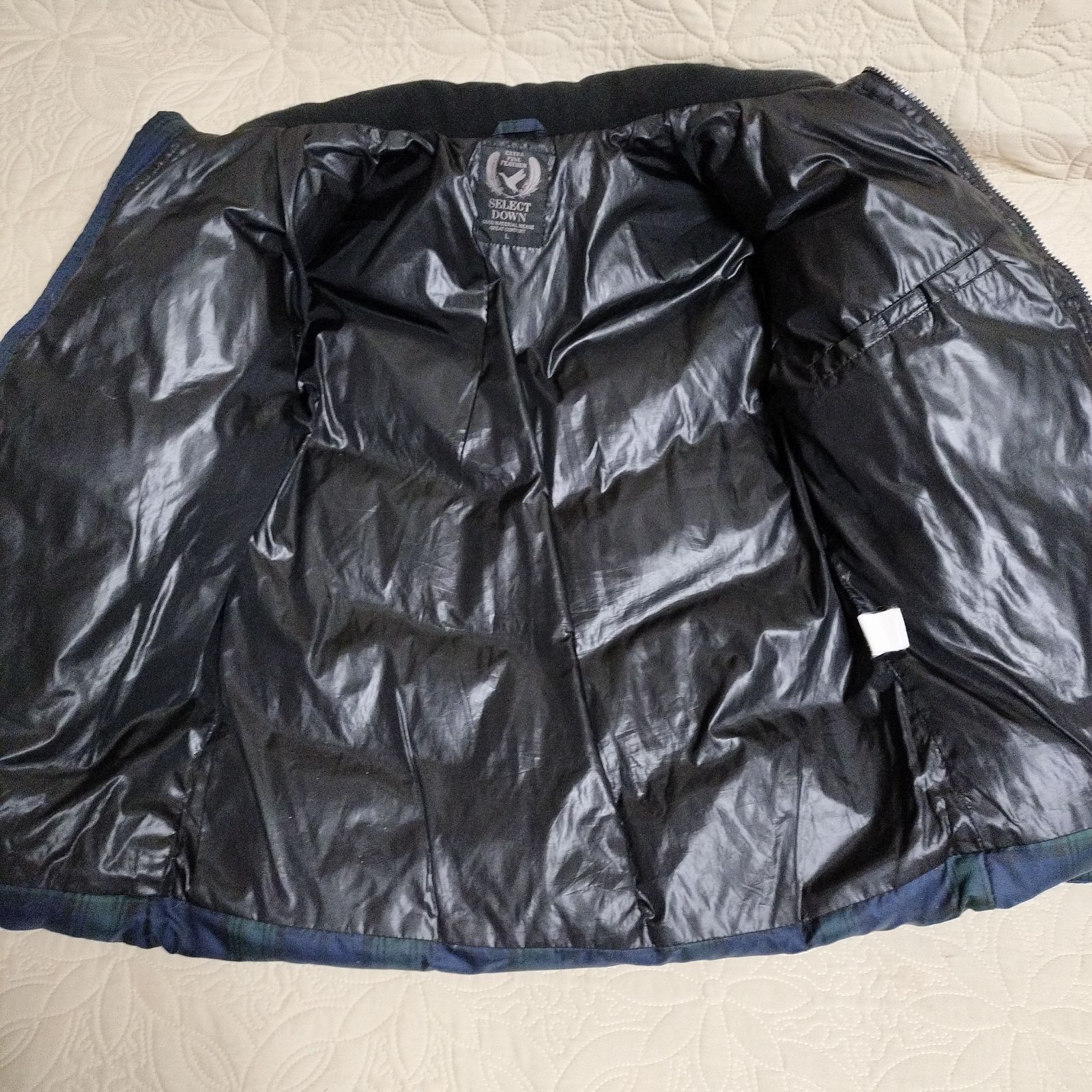 美品 EXTRA FINE FEATHER セレクトダウン グリーン × ネイビー 