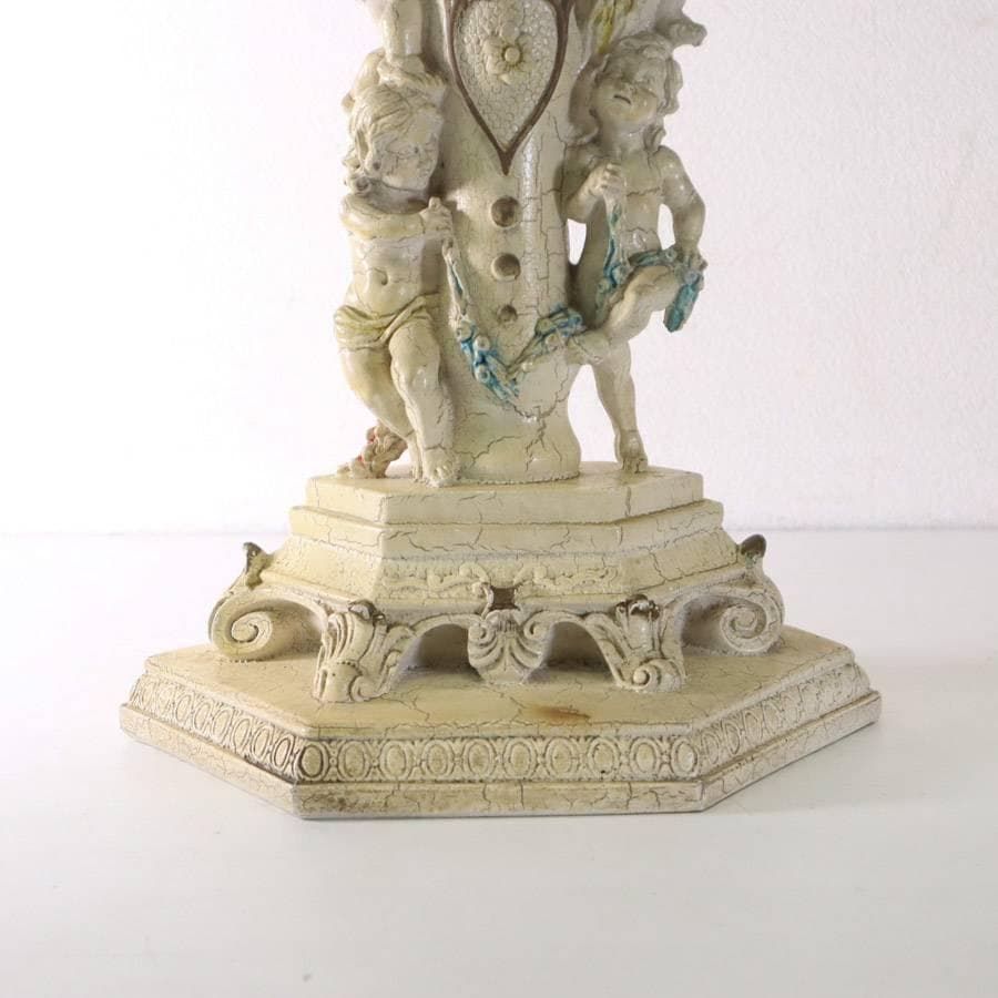 イタリア製 天使の彫刻 サイドテーブル 樹脂製 シャビーシック ロココ