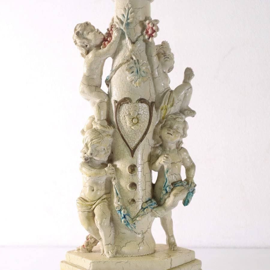 ロココ調 イタリア 天使の彫刻付きヴィンテージミニガラステーブル