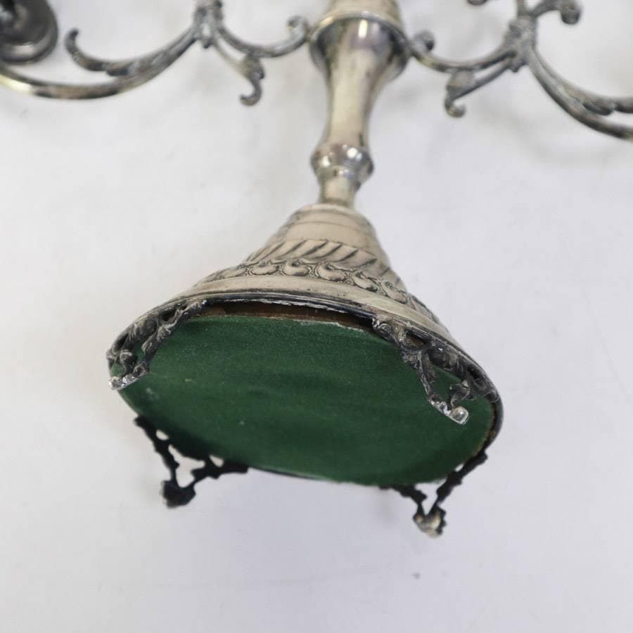  フレンチアンティーク 3灯 キャンドルホルダー シルバー色 ロココ 姫系 キャンドルスタンド 燭台 273v22 陶器置物 置物 インテリア小物