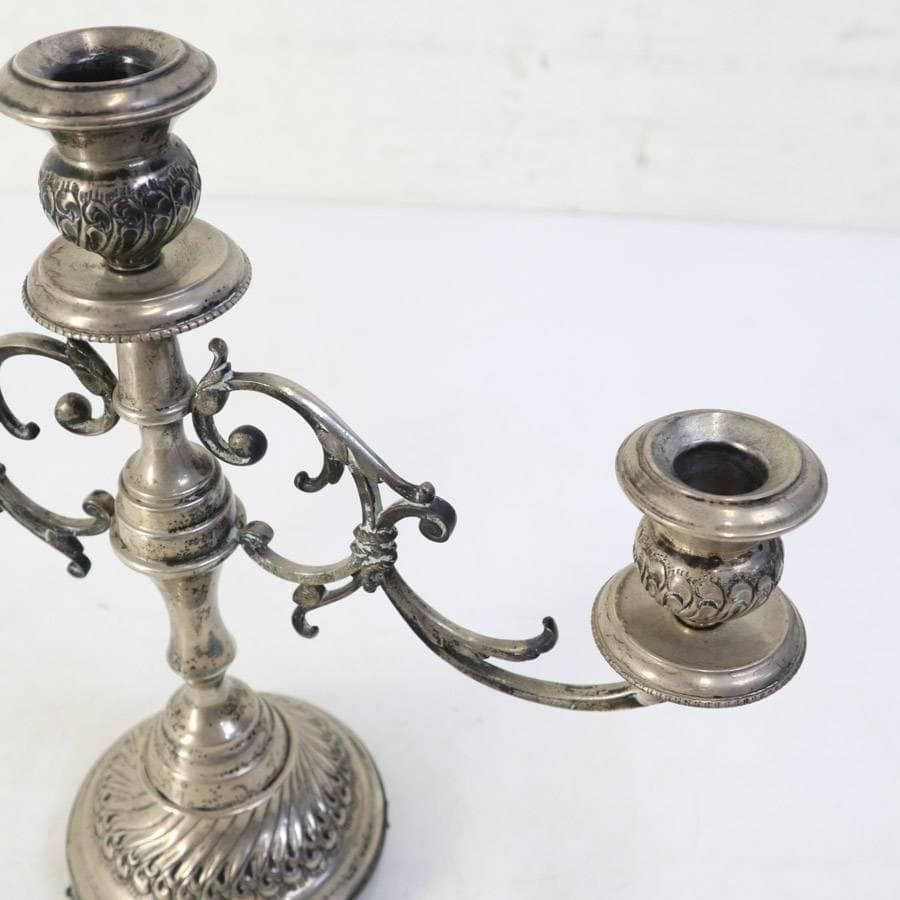 フレンチアンティーク 3灯 キャンドルホルダー シルバー色 ロココ 姫系