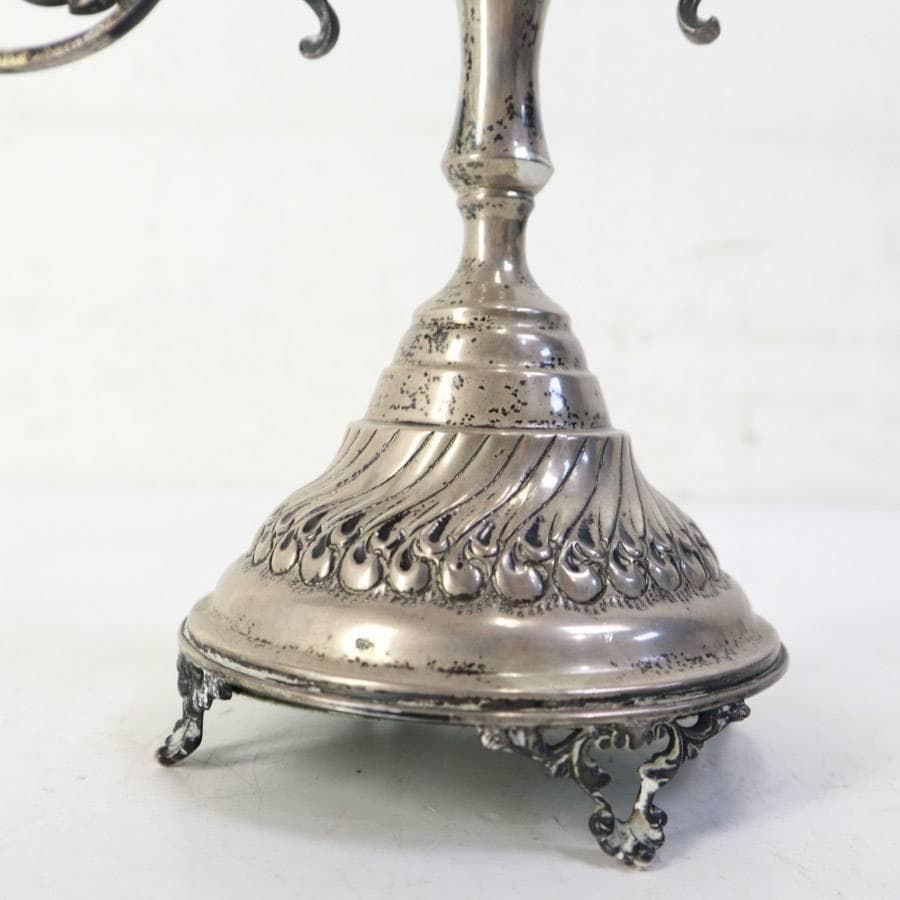 フレンチアンティーク 3灯 キャンドルホルダー シルバー色 高さ32cm