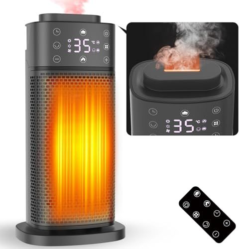 SUKITEN セラミックヒーター 3 in 1 暖房 加湿 空気清浄 電気ヒーター 暖房器具 省エネ 電気ファンヒーター 電気ストーブ 1200 W 800 10 ECO知能恒温 90°首振り 3段階温度調整 切り忘れ防止 リモコン付き タイマー機能 2重過