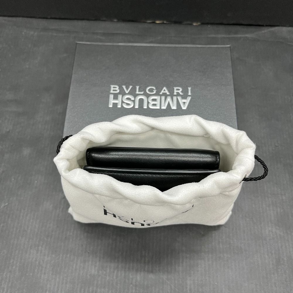  06 w 15747 ブルガリ BVLGARI × AMBUSH 三つ折り財布 ブラック 箱有 レザー 品 コインケース 小銭入れ 小物