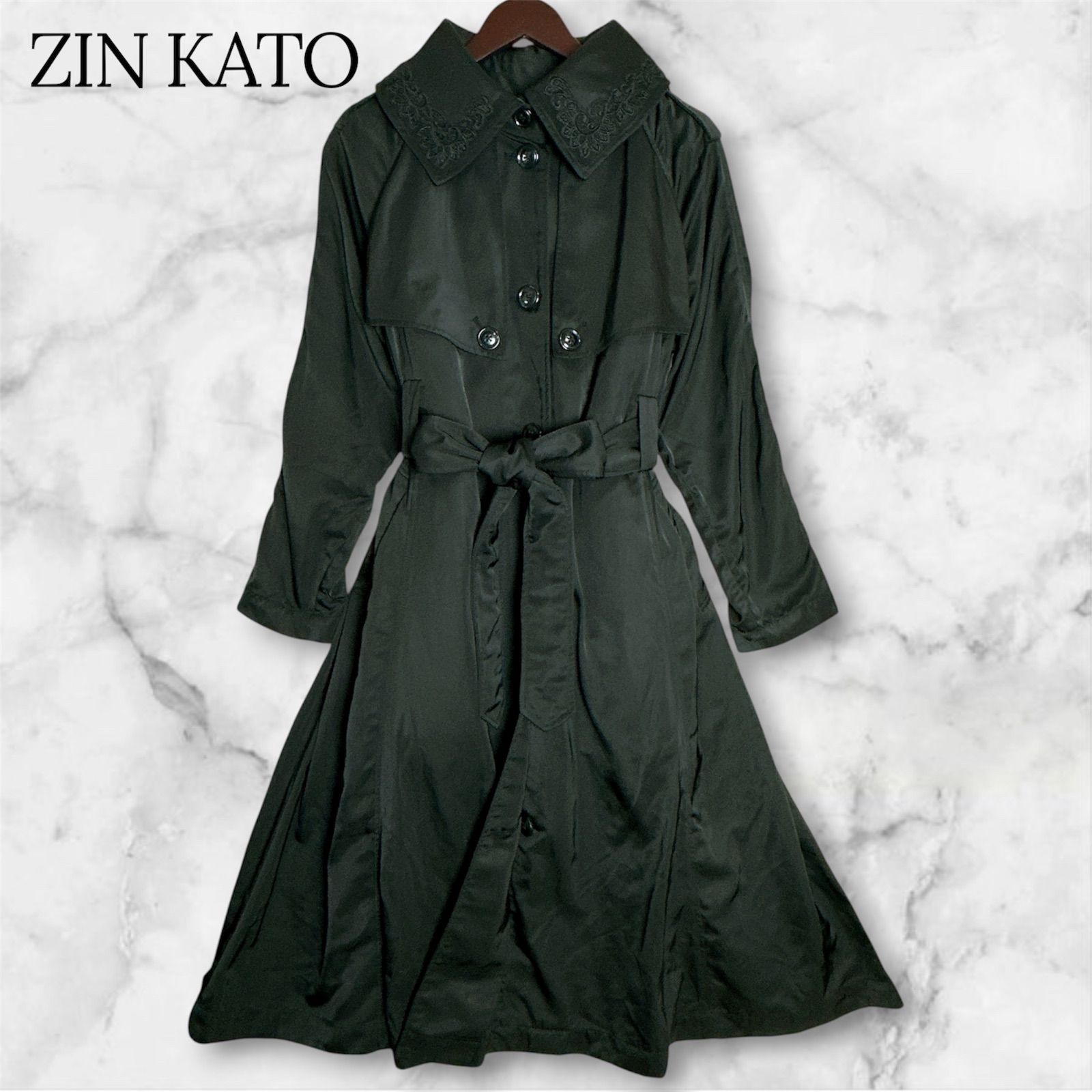 ジンカトウ　コート ZIN KATO ジンカトウ 刺繍ビッグカラー ロングトレンチコート 3WAY