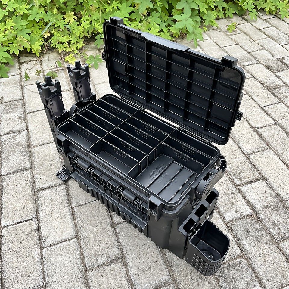 耐荷重100kg アウトドア 収納ボックス スツール 椅子 釣り 道具入れ 大容量 ダブルレイヤー ABS製 ブラック