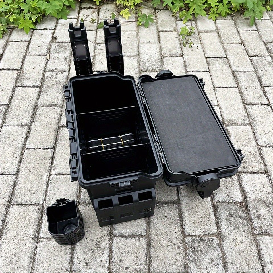 耐荷重100kg アウトドア 収納ボックス スツール 椅子 釣り 道具入れ 大容量 ダブルレイヤー ABS製 ブラック