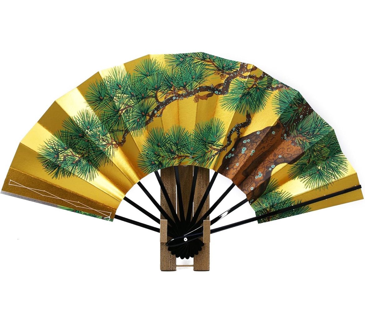 大阪長生堂 飾り扇子 9.5寸 29 cm 京扇子 海外土産 匂い袋付オリジナルセット 紙箱 扇子立て入り 松