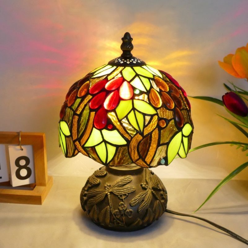 レトロ ステンドグラス卓上ランプ アンティーク調 ベッドサイドライト LED対応 カフェ 寝室用
