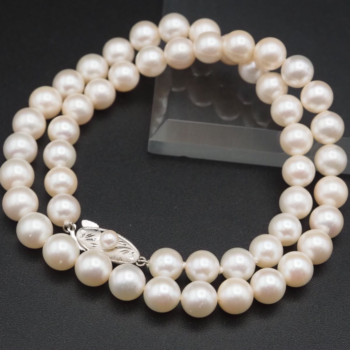 H392 本真珠 7.3mm珠 パール SILVER刻印 ネックレス デザイン