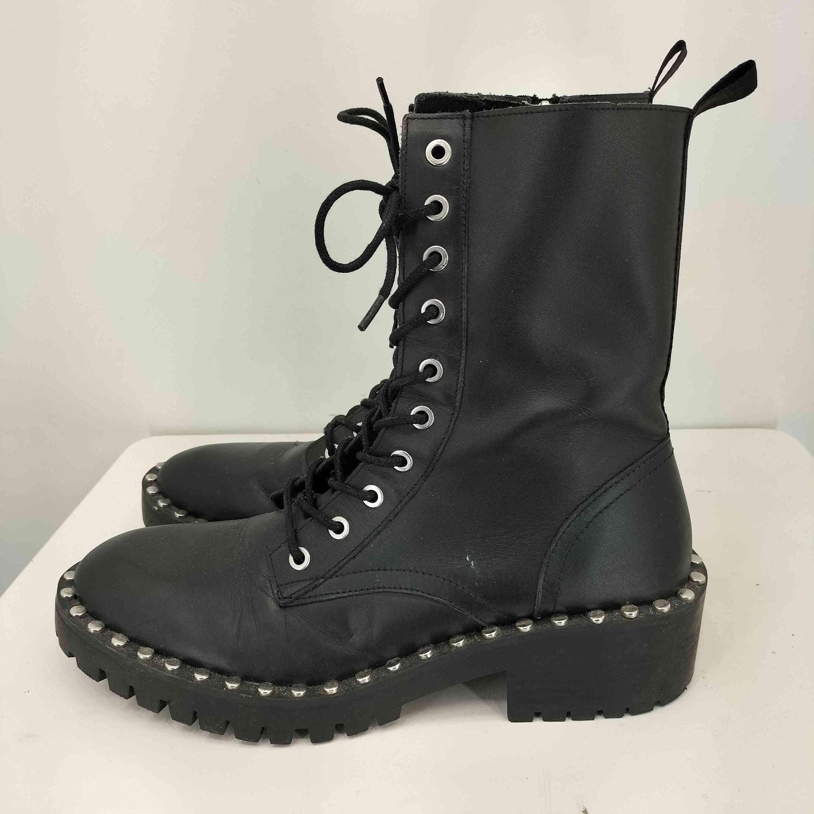 ザラ ZARA スタッズ サイドジップレースアップ チャンキー レザー
