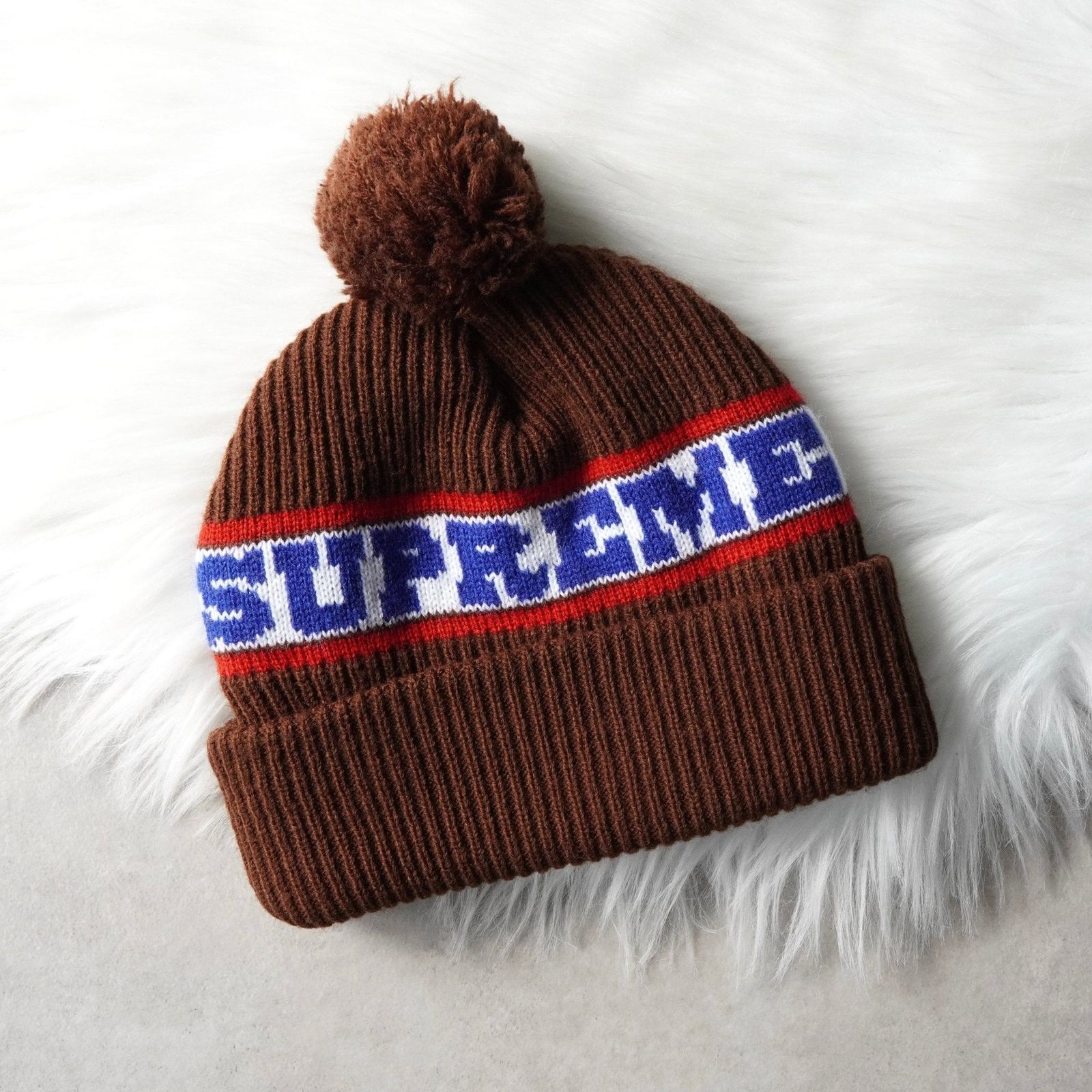 シュプリーム 2024AW Big Stripe Beanie ニット帽 ブラウン - メルカリ